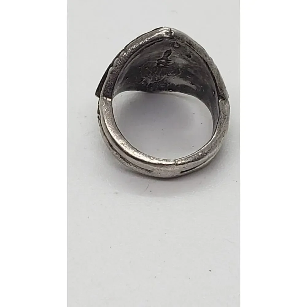Vintage Native American Navajo Turquoise Coral Inlay Sterling Silver Ring 5.75
